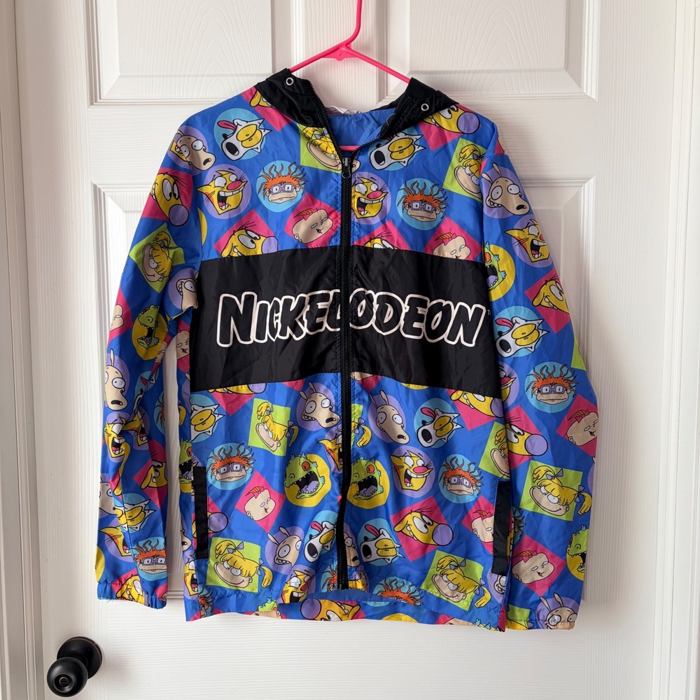 Nickelodeon 90s Nicktoons Characters Hooded Windbreaker Jacket Multicolor‎ Small